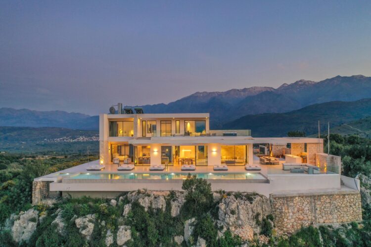 Aptera Villa Luxus Ferienhaus Kreta Mieten Abendstimmung