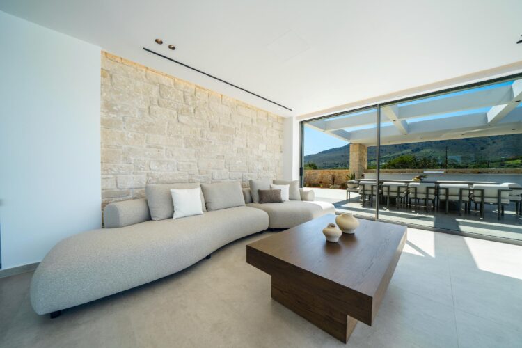 Aptera Villa Luxus Ferienhaus Kreta Mieten Wohnzimmer