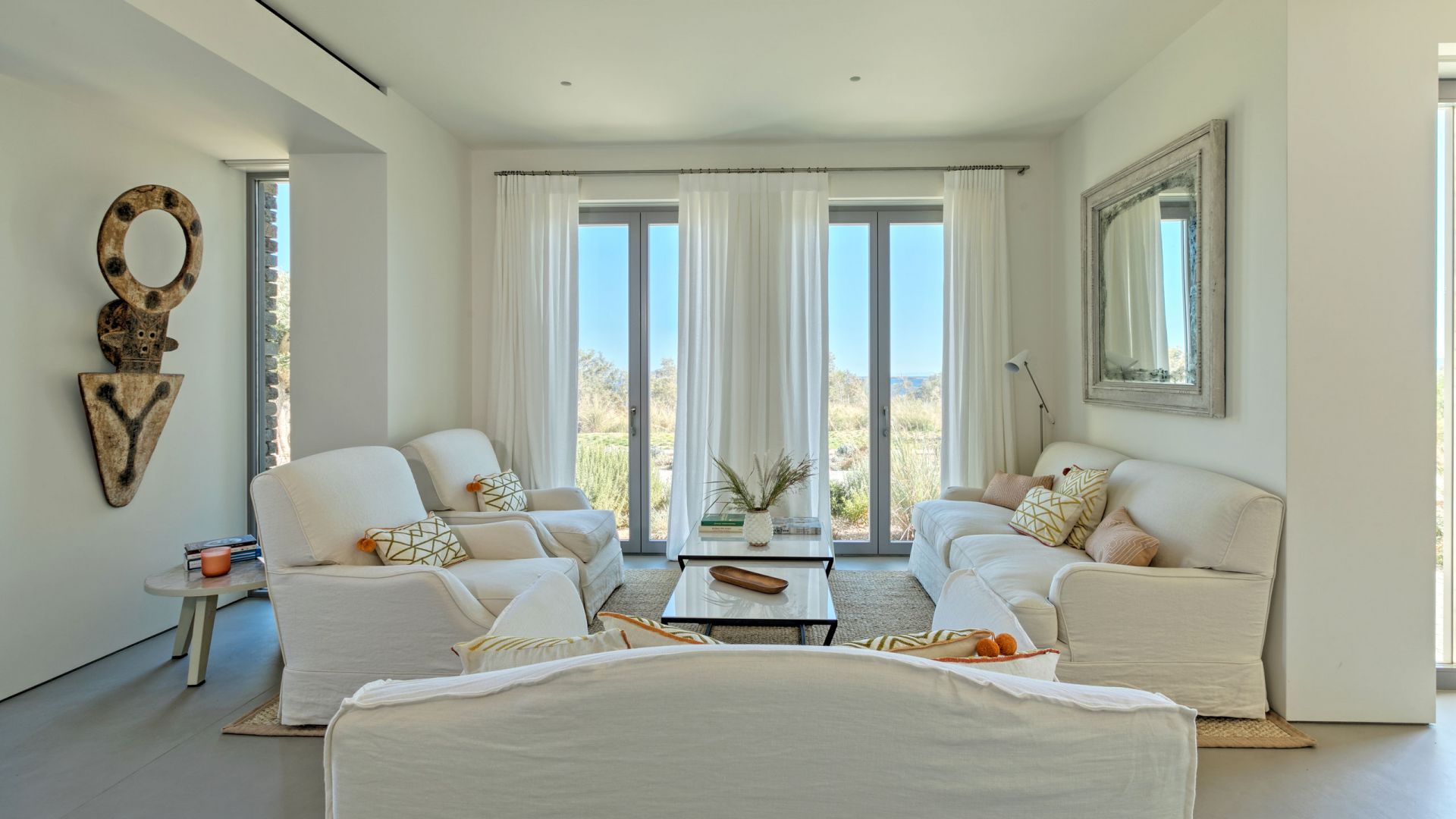 Asterias One Luxus Ferienvilla Paros Am Strand Mieten Wohnzimmer