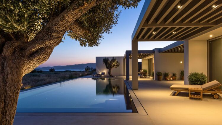 Asterias Two Luxus Ferienhaus Paros Am Meer Mieten Abendstimmung