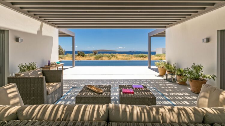 Asterias Two Luxus Ferienhaus Paros Am Meer Mieten Lounge Area