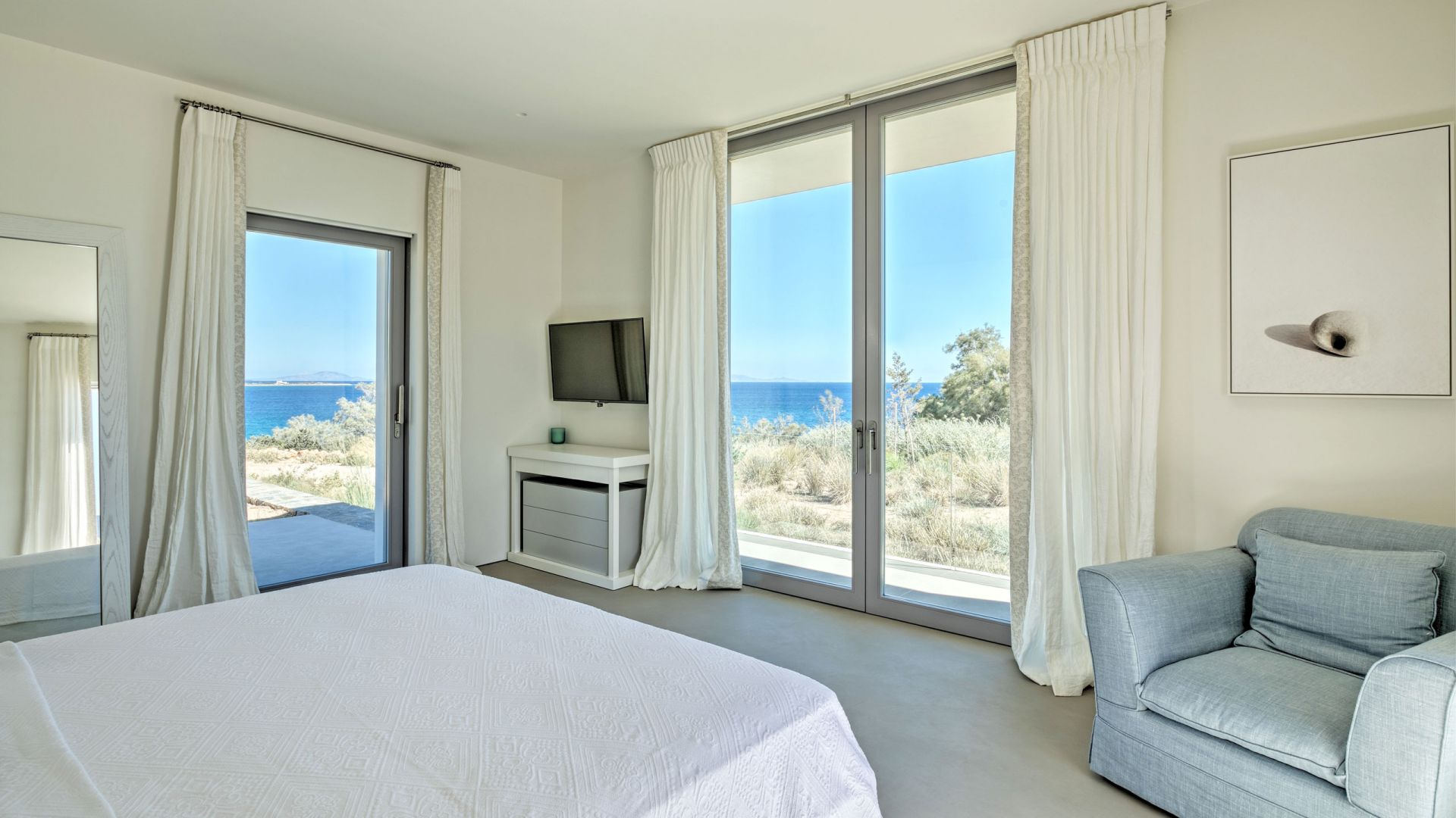Asterias Two Luxus Ferienvilla Paros Am Strand Mieten Schlafzimmer