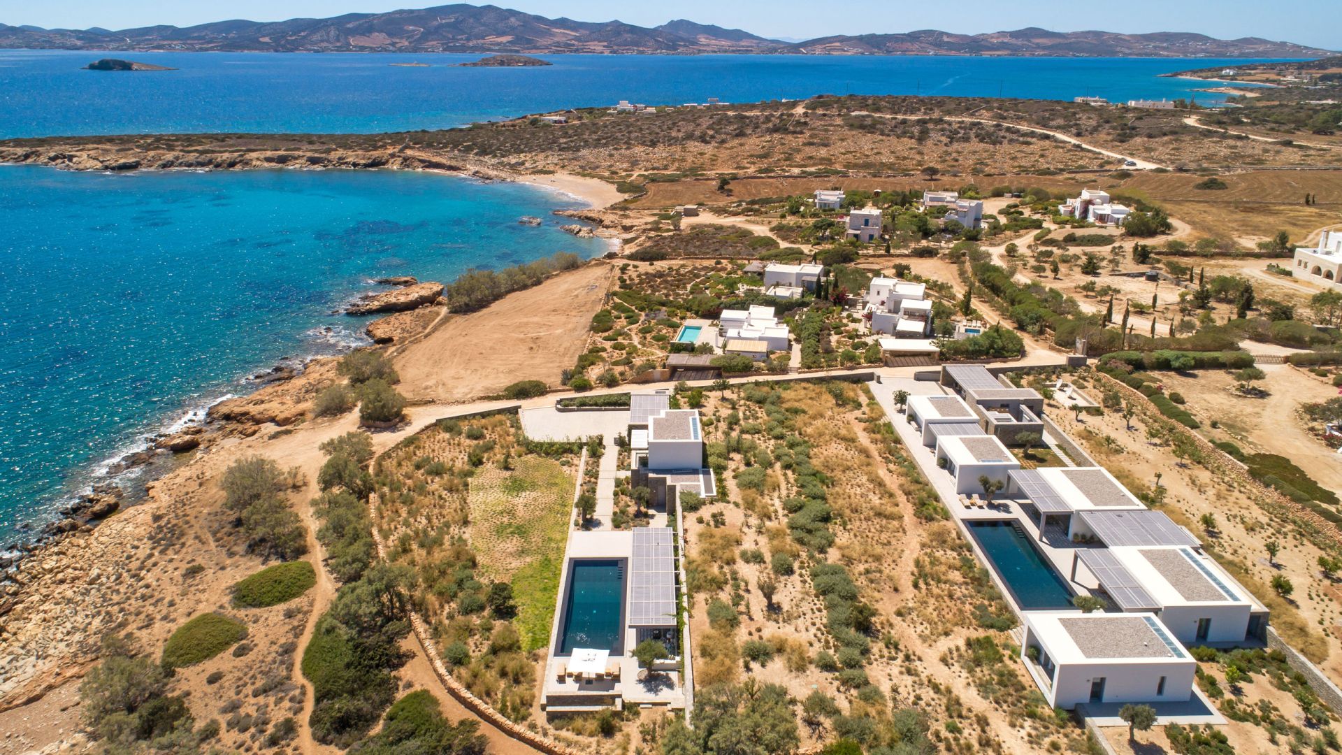 Asterias Villas Luxus Ferienvillen Paros Am Strand Mieten Drohne