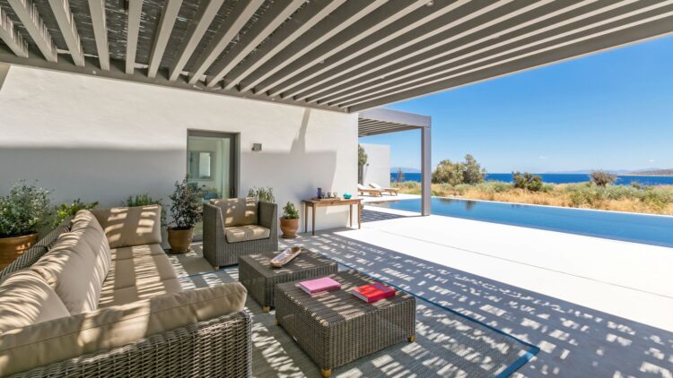 Asterias Villas Luxus Ferienvillen Paros Am Strand Mieten Lounge Area