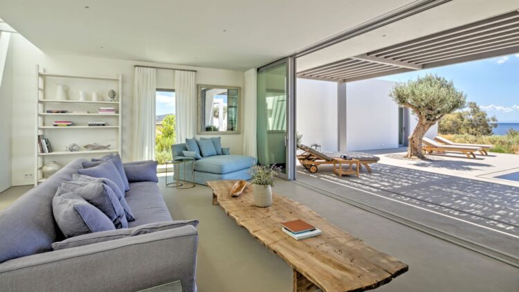 Asterias Villas Luxus Ferienvillen Paros Am Strand Mieten Wohnzimmer