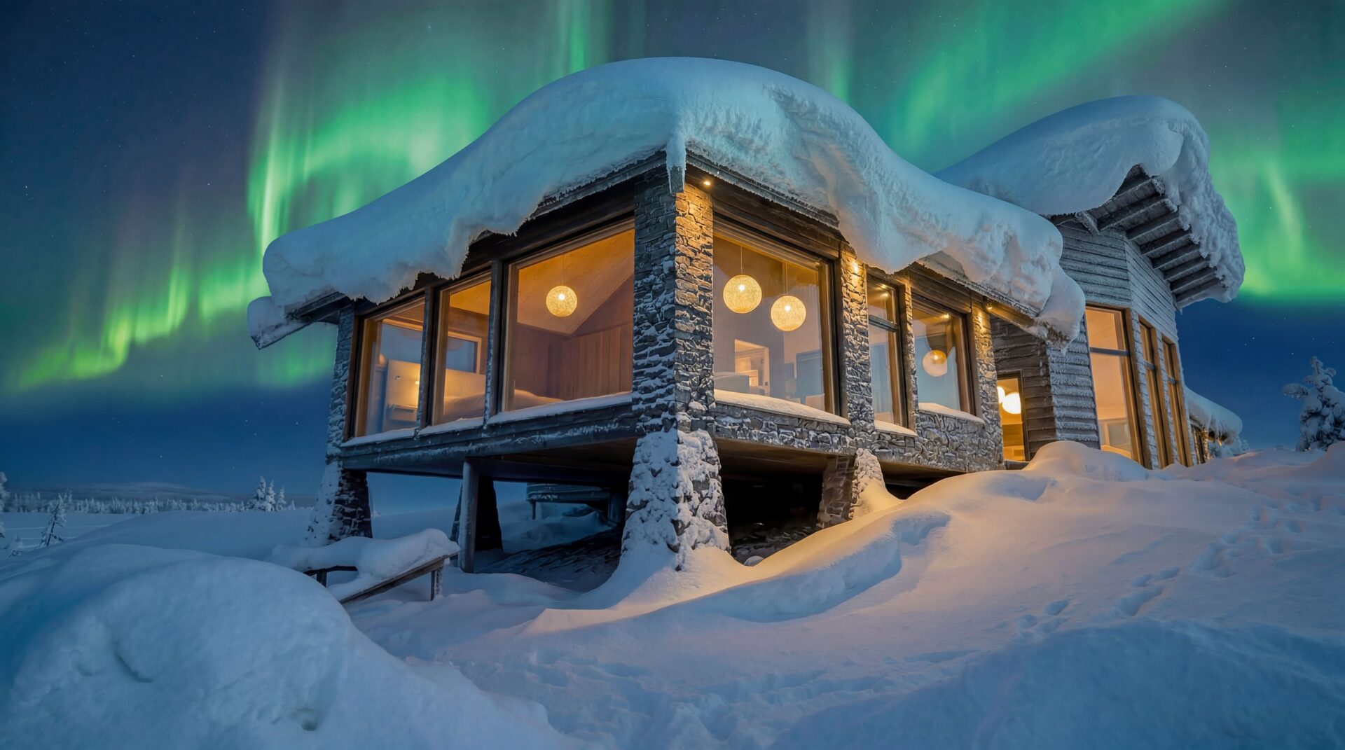 Aurora Hideaway Luxus Lodge Lappland Mieten Außenansicht