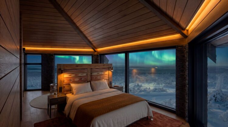 Aurora Hideaway Luxus Lodge Lappland Mieten Schlafzimmer