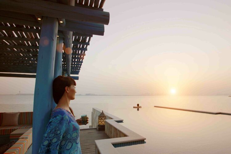 Banana Island Resort Doha By Anantara Guest Room Over Water Villa Guests Pool Sunset