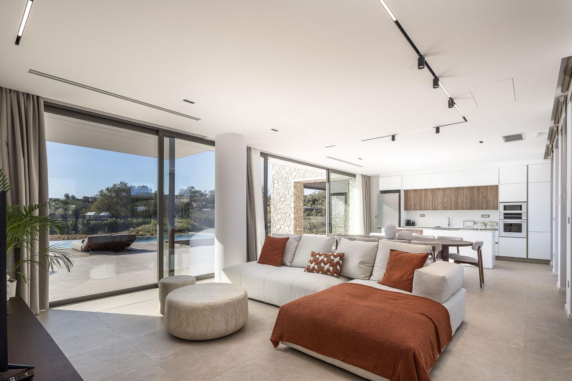 Beach Villa Tersana Luxus Ferienhaus Kreta Mieten Wohnzimmer