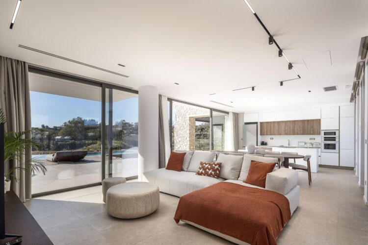 Beach Villa Tersana Luxus Ferienhaus Kreta Mieten Wohnzimmer