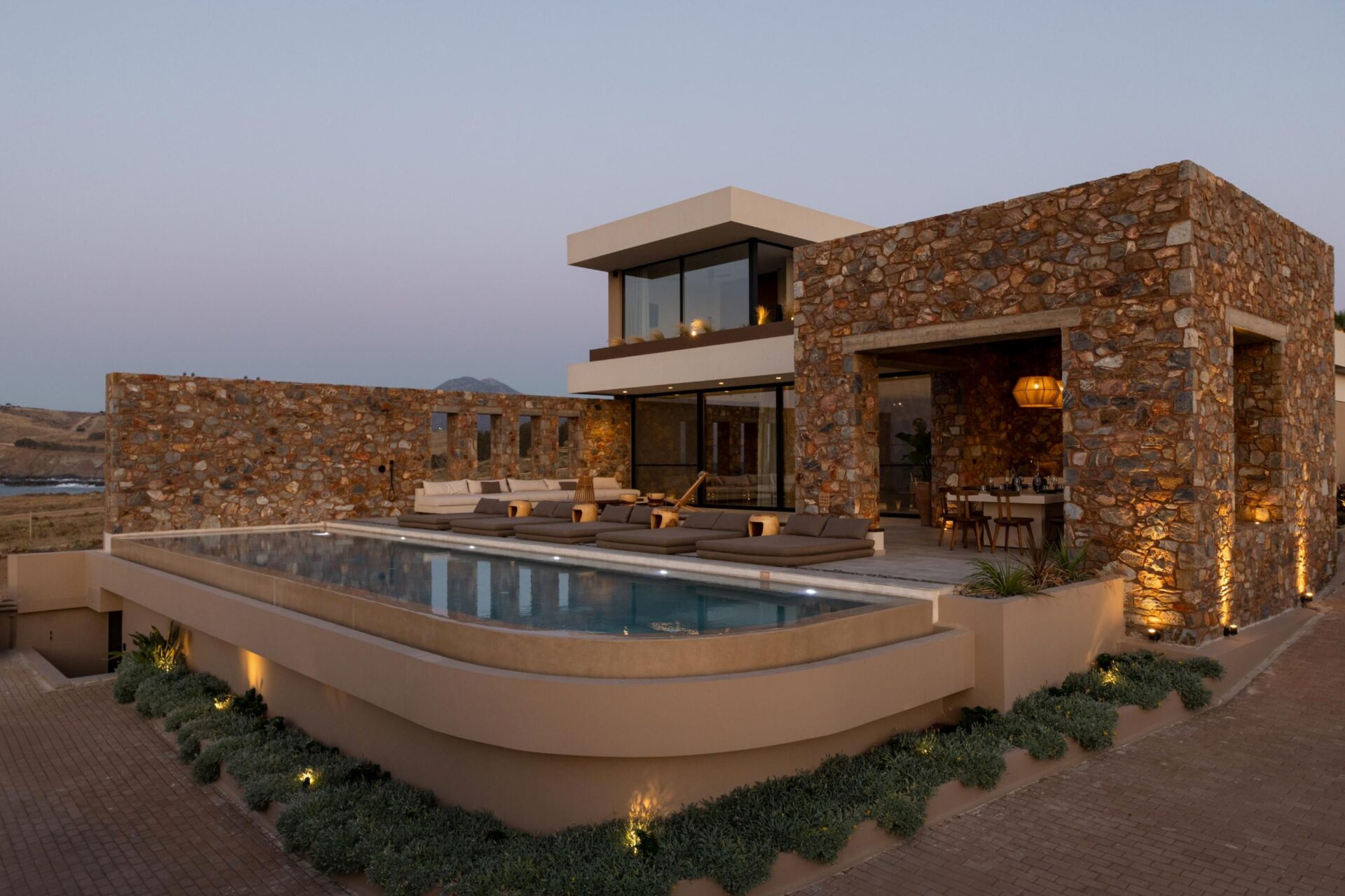 Beachfront Sanctuary Villa Luxus Villa Kreta Mieten Abends