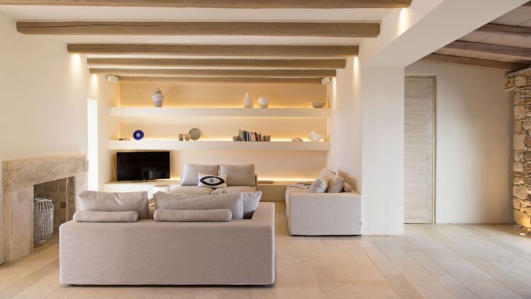 Charming Seaside Villa Luxus Ferienhaus Paros Am Meer Mieten Sofa