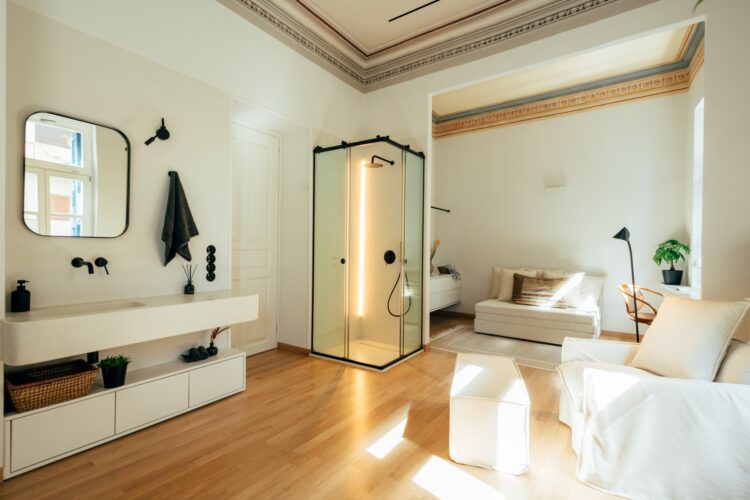 City Escape Athen Luxus Ferienhaus Altstadt Mieten Schlafbereich