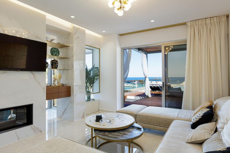 Cove Retreat Luxus Ferienhaus Kreta Am Meer Mieten Wohnzimmer