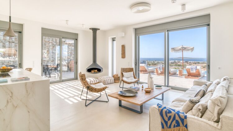Kalos Retreat Luxus Ferienvilla Paros Mit Meerblick Mieten Wohnzimmer