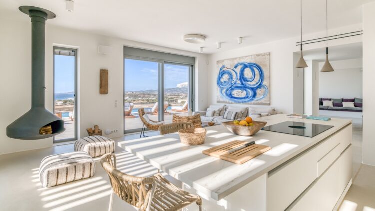Kalos Retreat Luxus Ferienvilla Paros Mit Meerblick Mieten Offener Wohnbereich