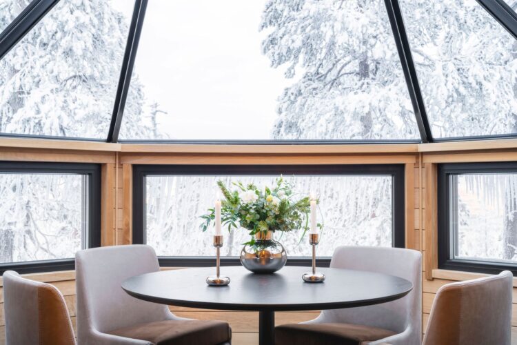 Luonto Iglu Luxus Glas Suite Lappland Mieten Esstisch