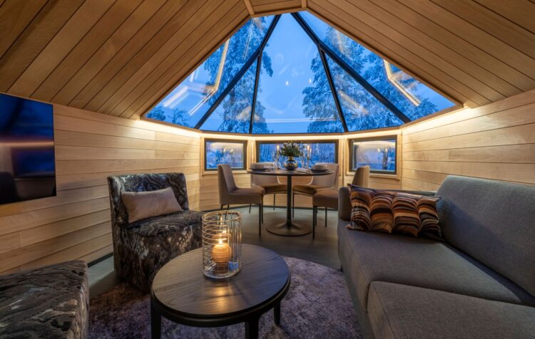 Luonto Iglu Luxus Glas Suite Lappland Mieten Wohnzimmer