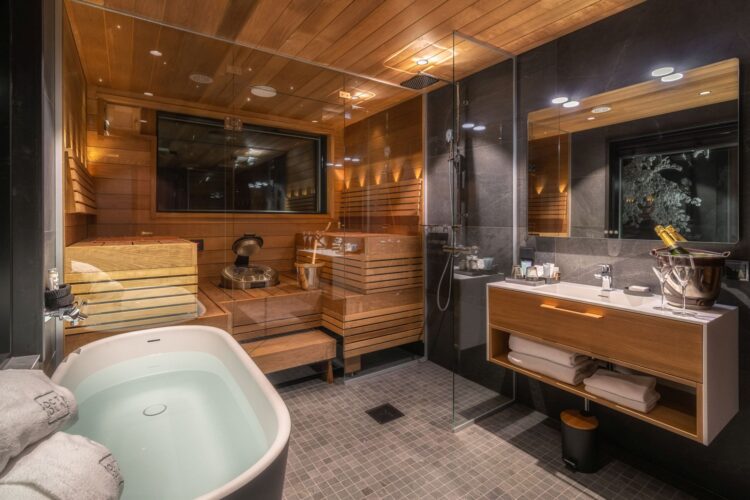 Luonto Villa Luxus Lodge Lappland Mieten Bad