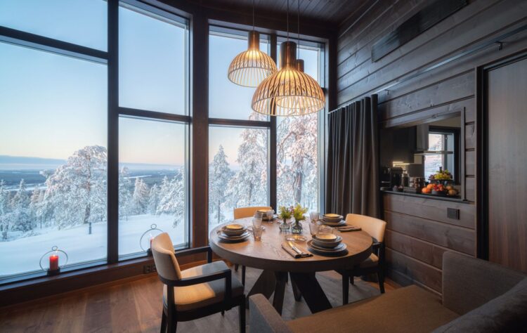 Luonto Villa Luxus Lodge Lappland Mieten Esstisch