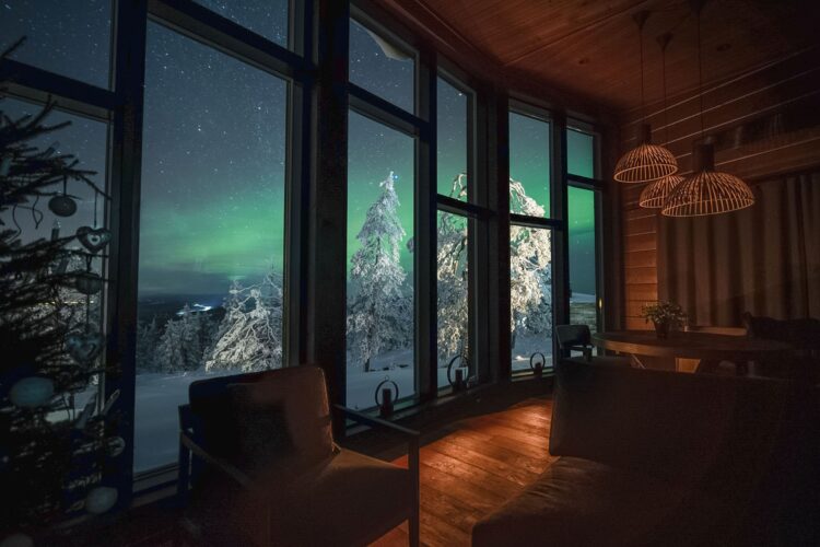 Luonto Villa Luxus Lodge Lappland Mieten Fenster