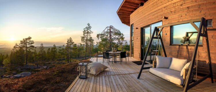 Luonto Villa Luxus Lodge Lappland Mieten Terrasse