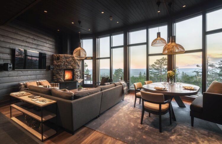 Luonto Villa Luxus Lodge Lappland Mieten Wohnbereich