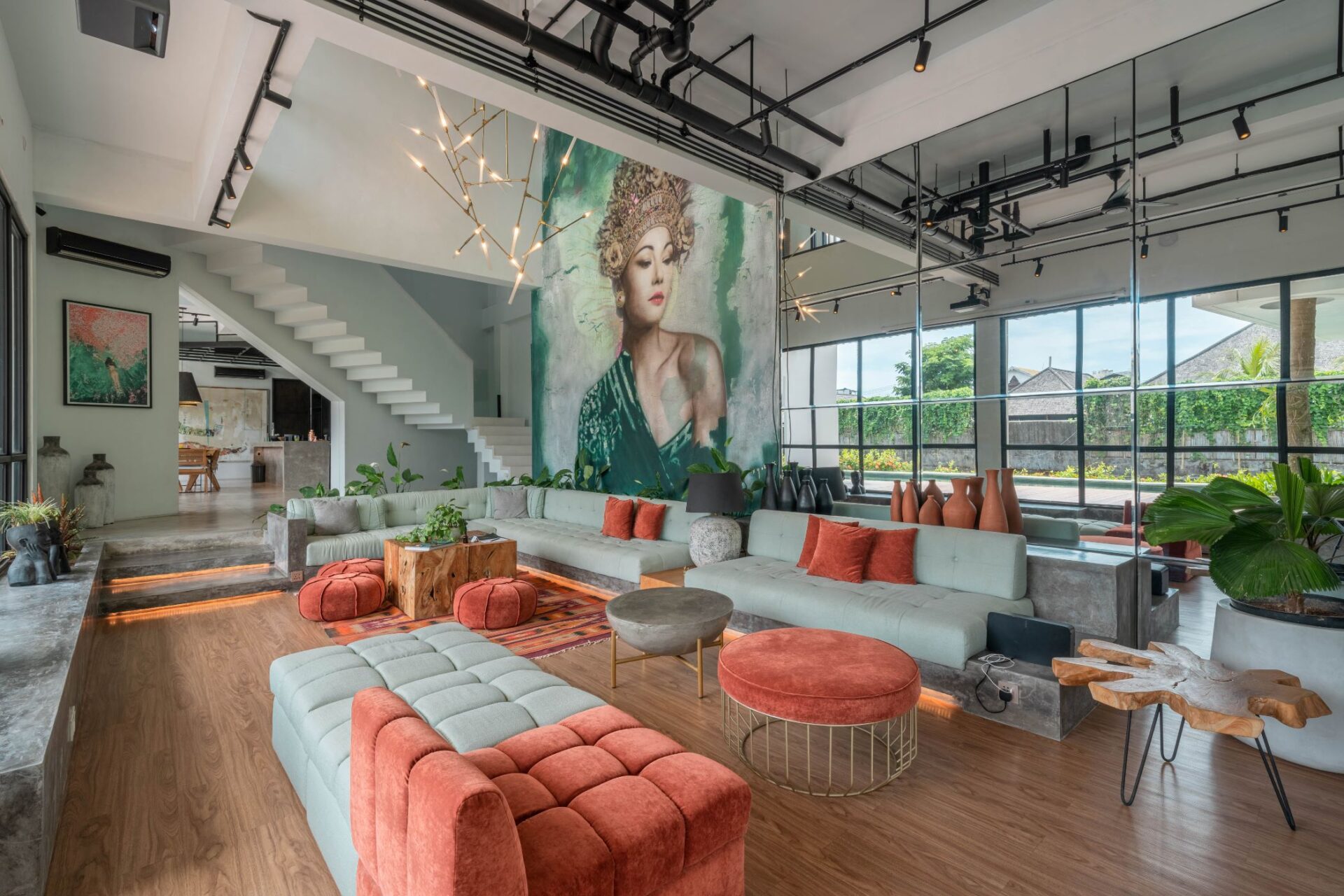 Mandala Oasis Canggu Bali – Wohnzimmer Mit Hohen Decken Und Gartenblick