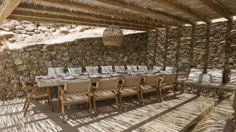 Natural Beach Villa Luxuriöses Ferienhaus Mykonos Am Strand Alfresco Essbereich