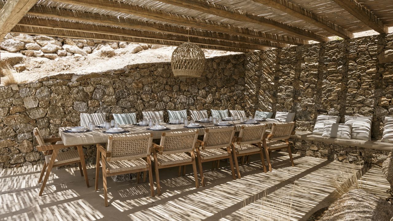 Natural Beach Villa Luxuriöses Ferienhaus Mykonos Am Strand Alfresco Essbereich
