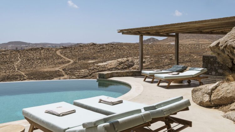 Natural Beach Villa Luxuriöses Ferienhaus Mykonos Am Strand Poolterrasse