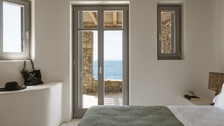 Natural Beach Villa Luxus Ferienhaus Mykonos Am Strand Schlafzimmer