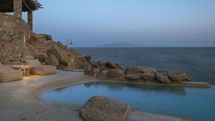 Natural Beach Villa Luxus Ferienvilla Mykonos Am Strand Abendstimmung