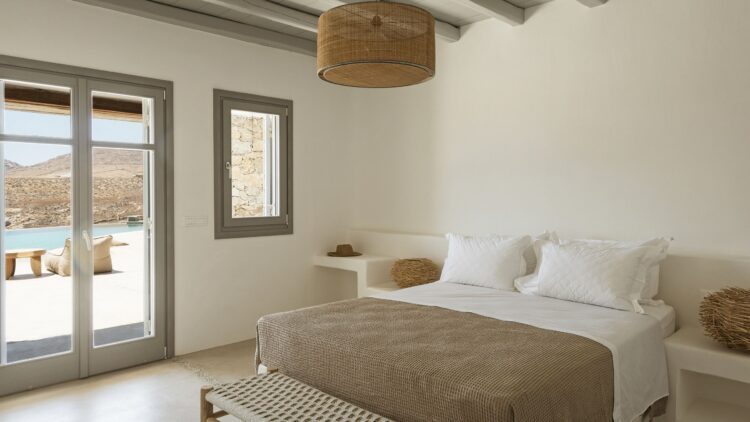 Natural Beach Villa Luxus Ferienvilla Mykonos Am Strand Bett