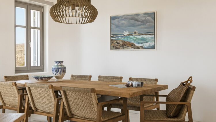 Natural Beach Villa Luxus Ferienvilla Mykonos Am Strand Esstisch