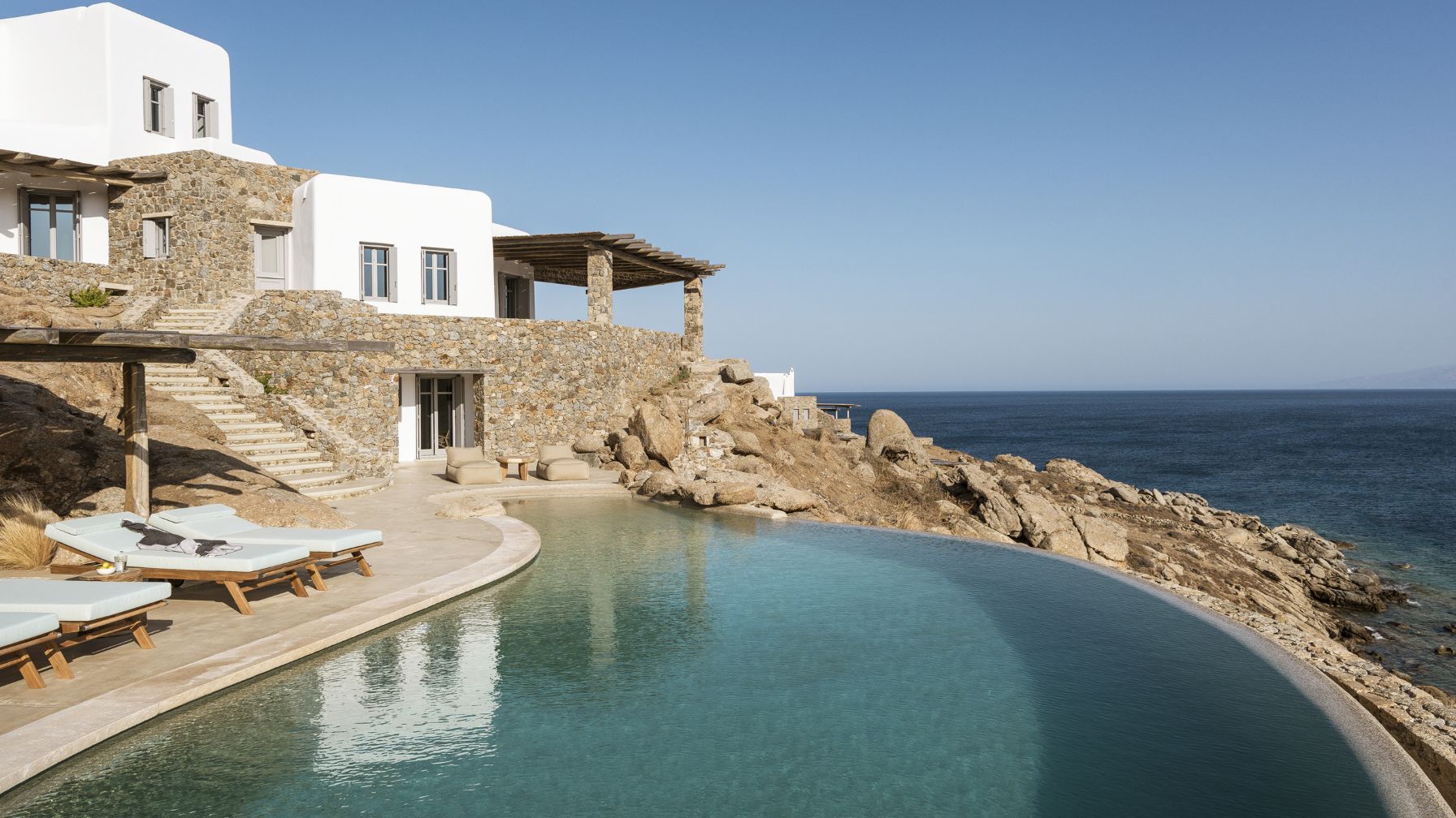 Natural Beach Villa Luxus Ferienvilla Mykonos Am Strand Poolbereich