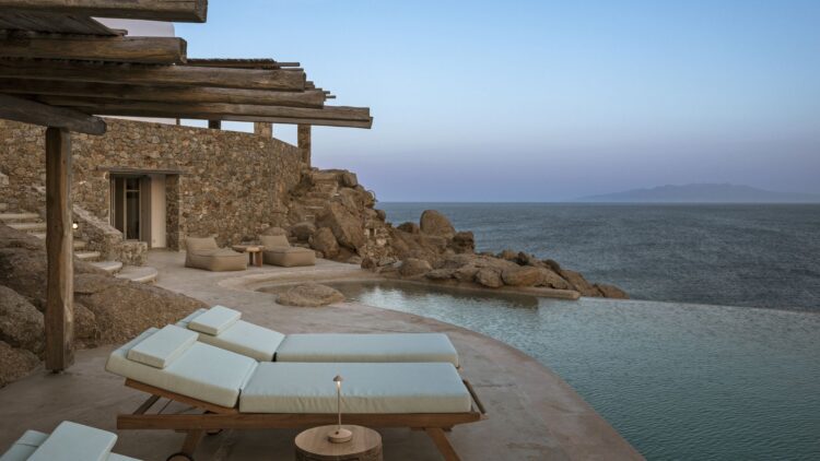 Natural Beach Villa Luxus Ferienvilla Mykonos Am Strand Poolterrasse