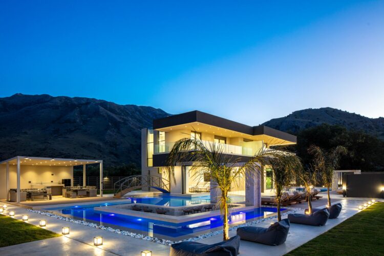 Nature Retreat Luxuriöses Ferienhaus Kreta Mit Pool Mieten Abendstimmung