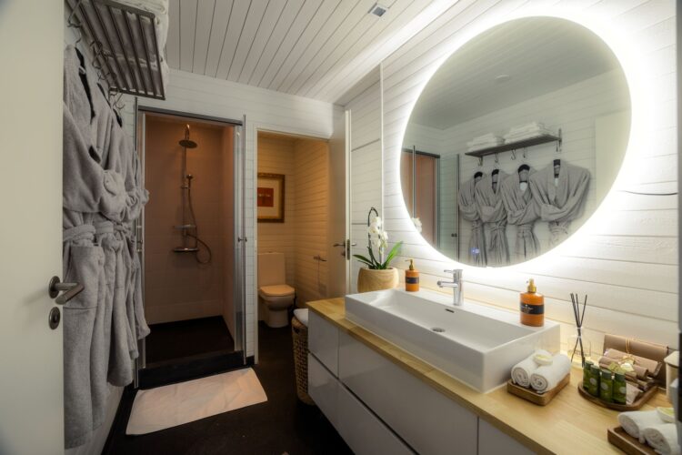 Nordic Design Villa Luxus Ferienhaus Lappland Mieten Bad