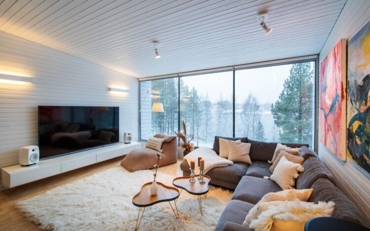 Nordic Design Villa Luxus Ferienhaus Lappland Mieten Living