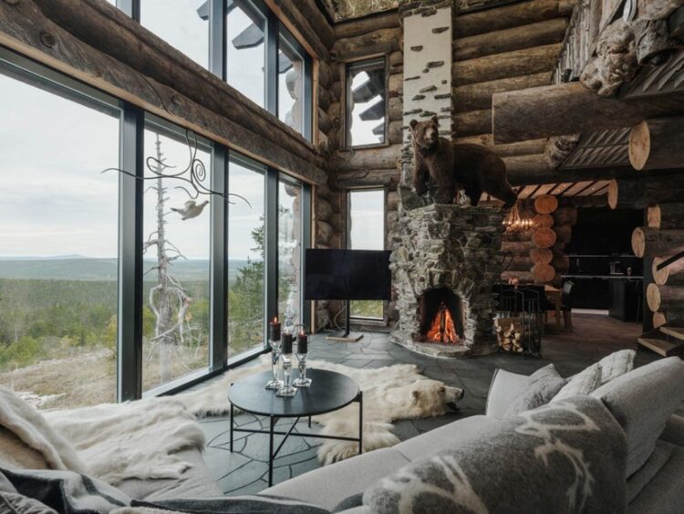 Polaris Lodge Luxus Ferienhaus Lappland Mieten Kamin