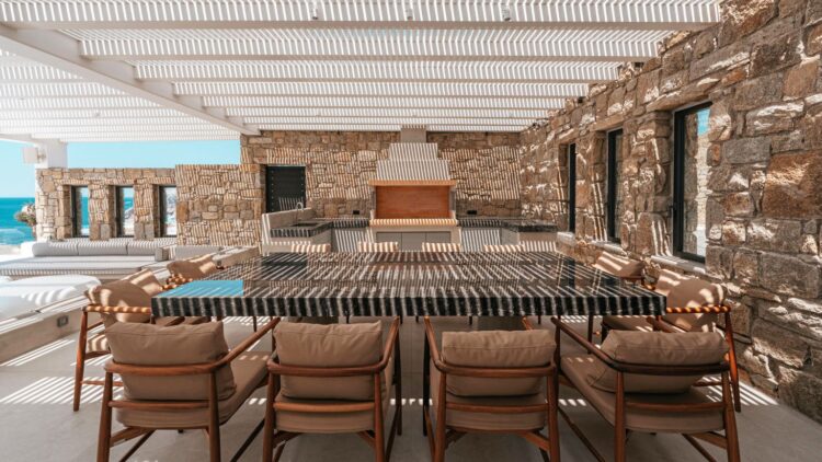 Poseidon Grand Sea Villa Luxus Ferienvilla Mykonos Am Meer Alfresco Essbereich