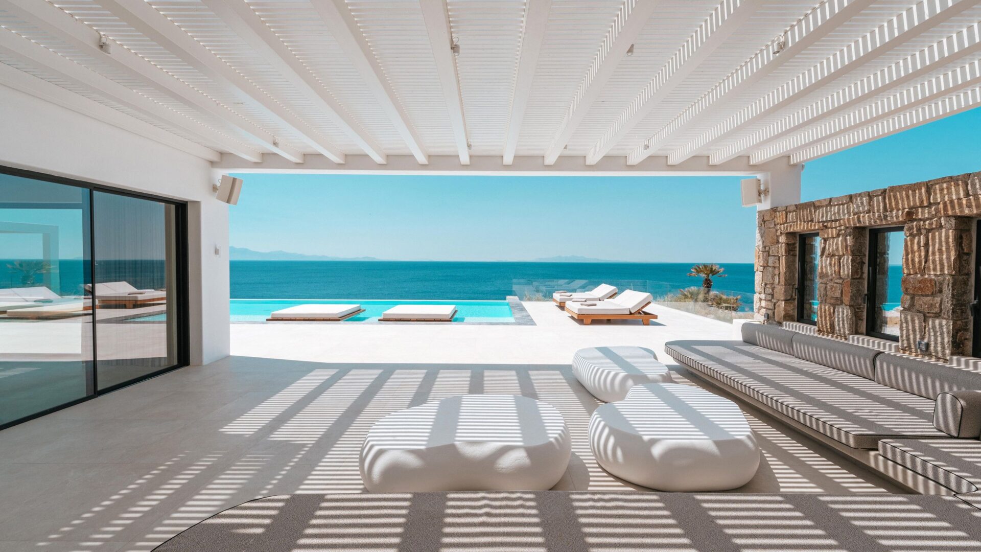 Poseidon Grand Sea Villa Luxus Ferienvilla Mykonos Am Meer Outdoor Lounge