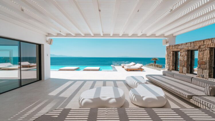 Poseidon Grand Sea Villa Luxus Ferienvilla Mykonos Am Meer Outdoor Lounge