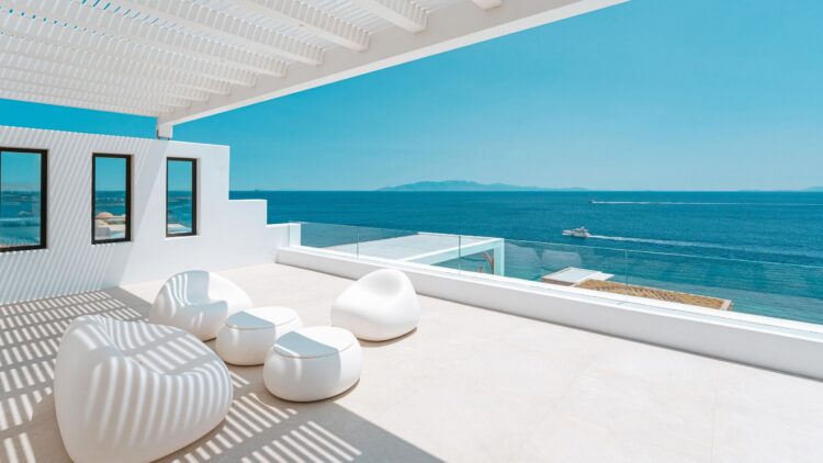 Poseidon Grand Sea Villa Luxus Ferienvilla Mykonos Am Meer Terrasse