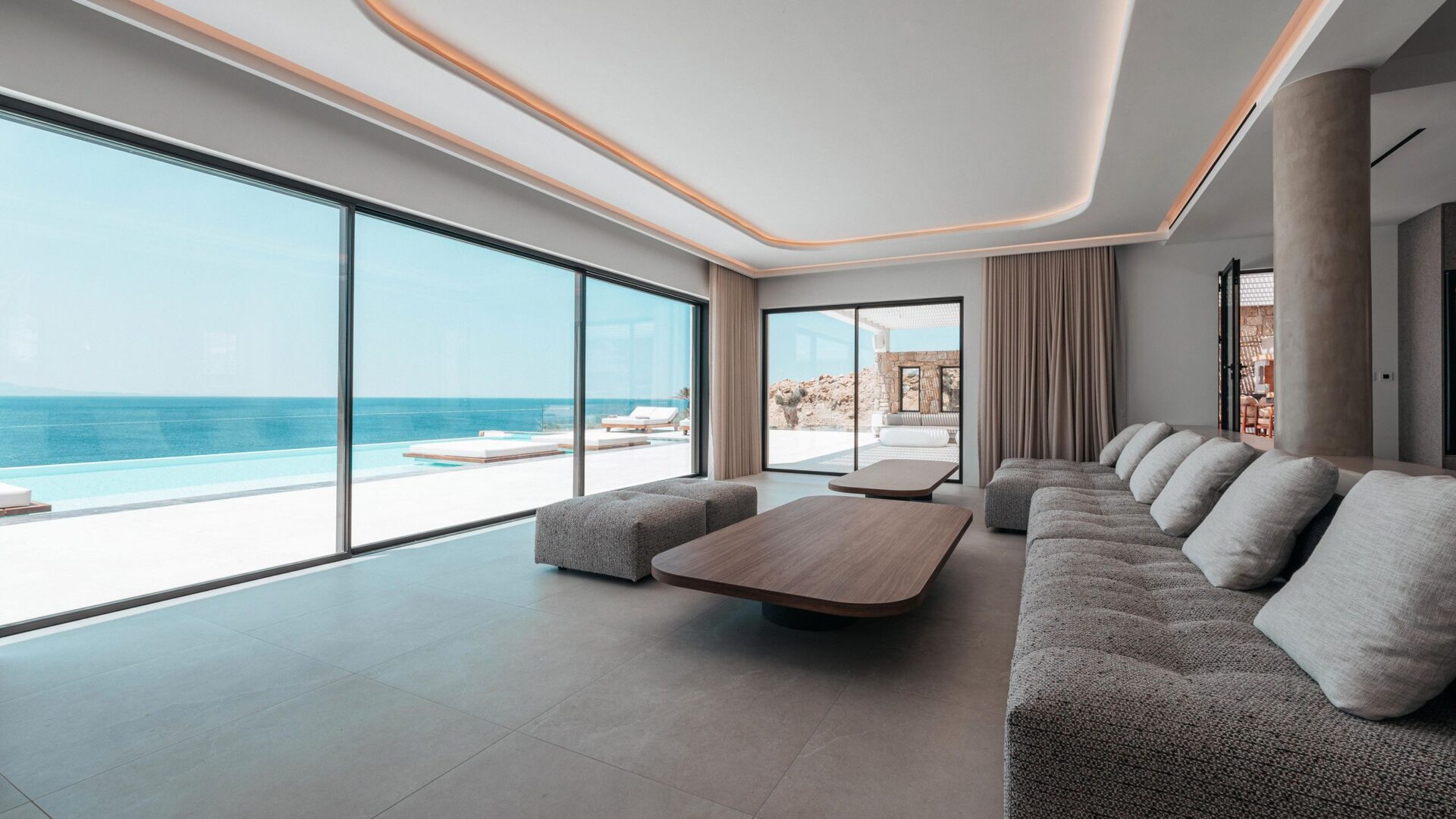 Poseidon Grand Sea Villa Luxus Ferienvilla Mykonos Am Meer Wohnzimmer
