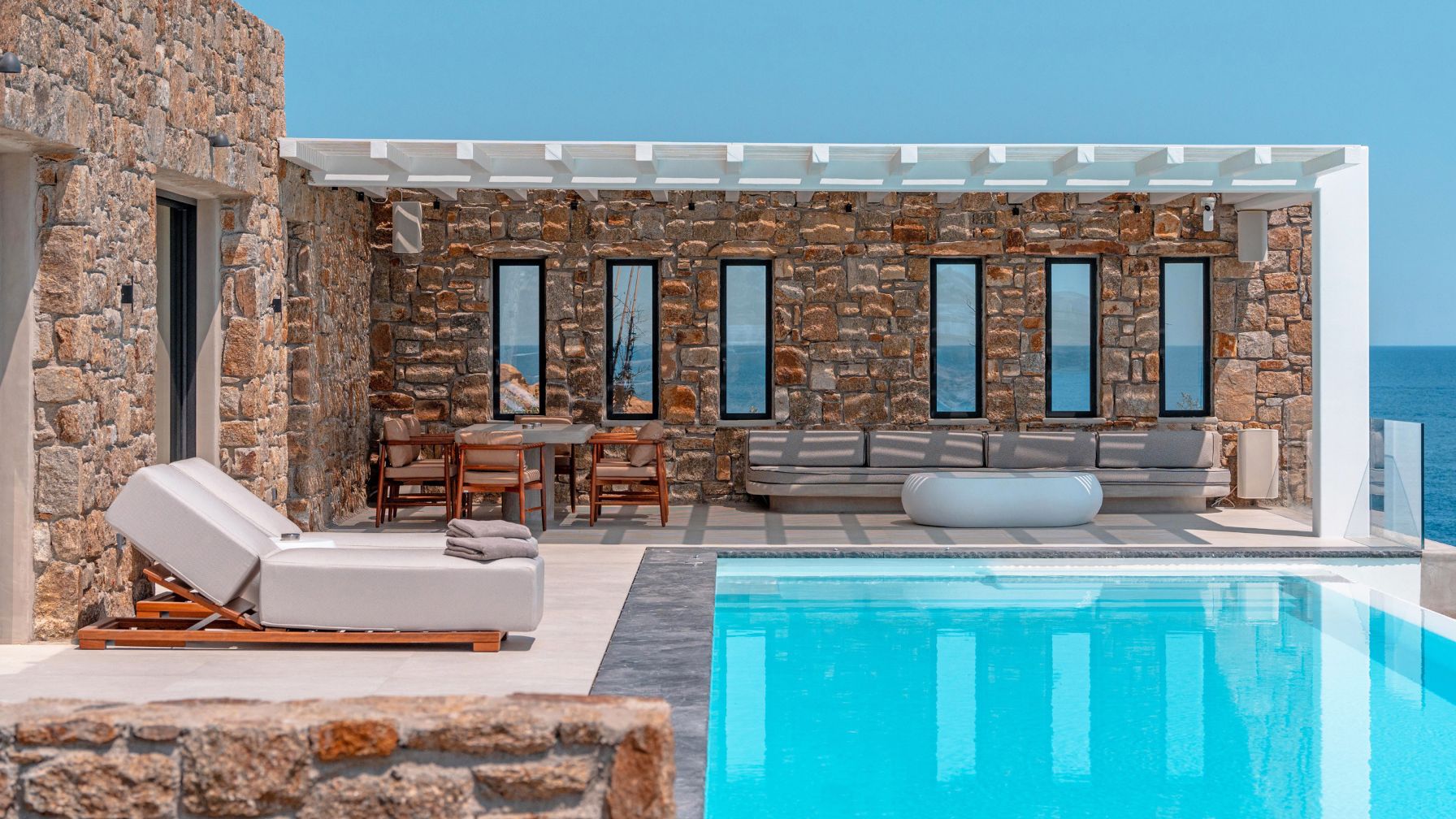 Poseidon Little Sea Villa Luxus Ferienhaus Mykonos Am Meer Mieten Außenbereich