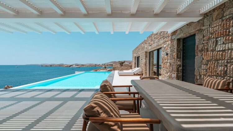 Poseidon Little Sea Villa Luxus Ferienhaus Mykonos Am Meer Mieten Pergola