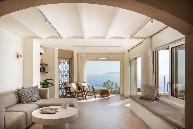 Seafront Dream Luxuriöses Ferienhaus Kreta Am Meer Mieten Wohnzimmer