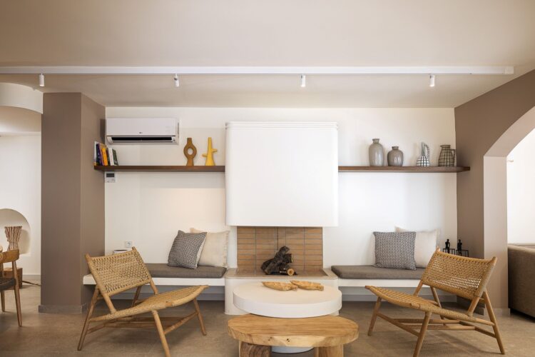 Seafront Dream Villa Luxus Ferienhaus Kreta Mieten Kamin